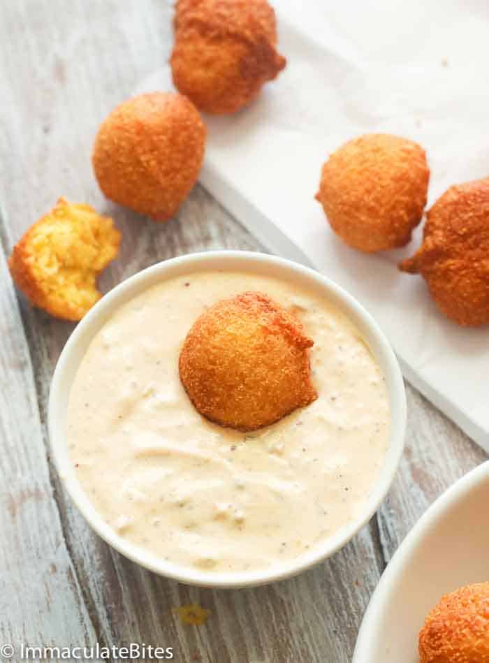 Hush Puppies dipped in remoulade